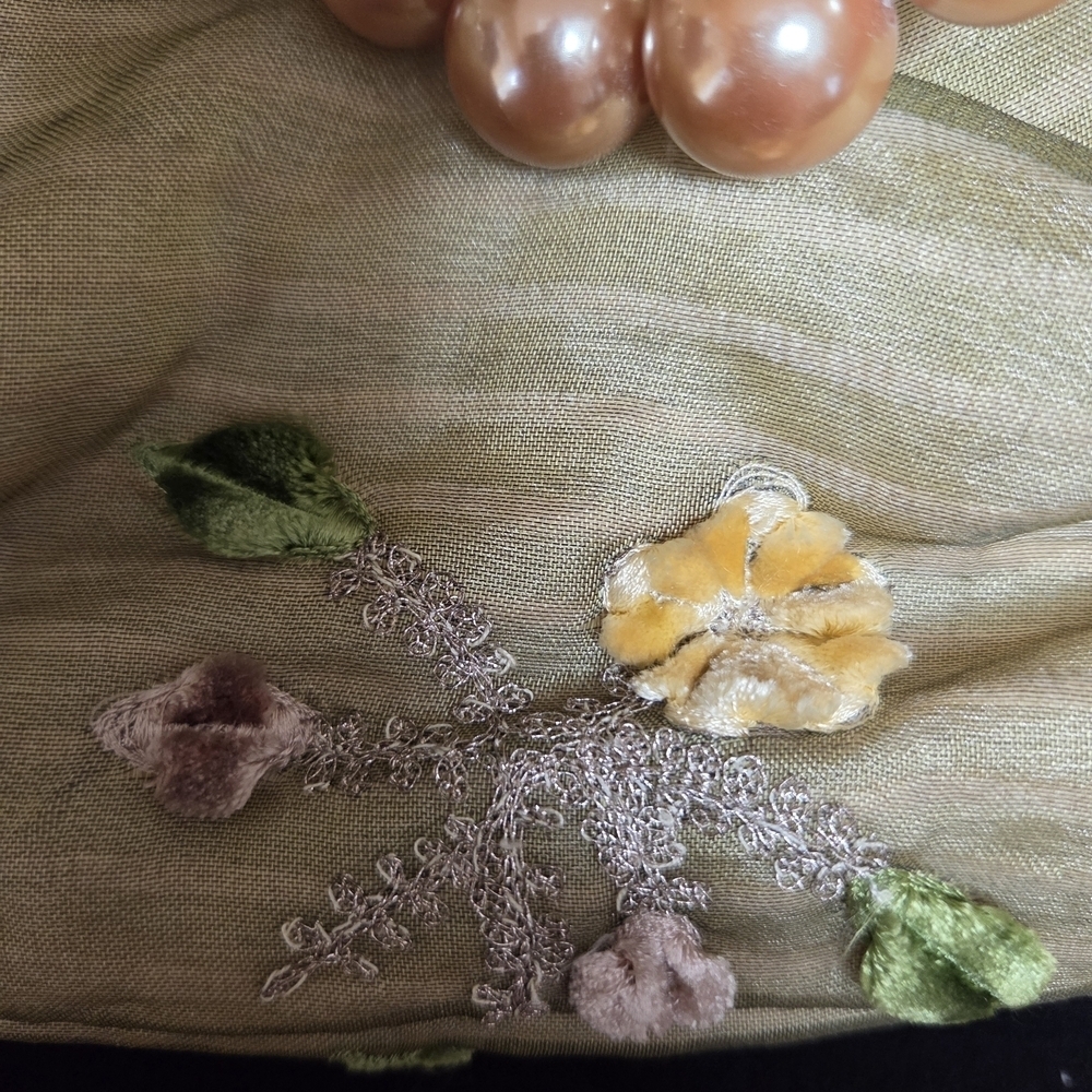 Noshi Clutch Elegant Soft Purse Beaded Handle Cherry Accent Ooak - Picture 5 of 10